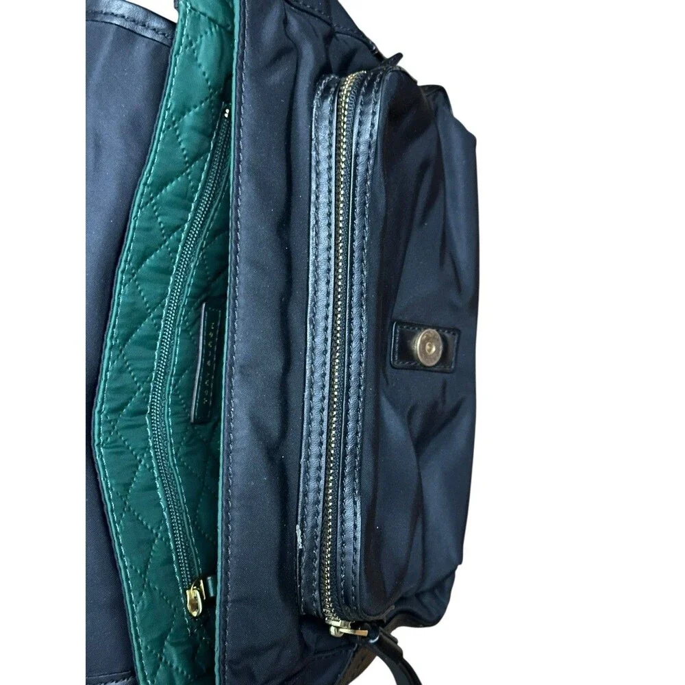 Tory Burch Perry Nylon Crossbody Shoulder Bag Black Strap Green Interior